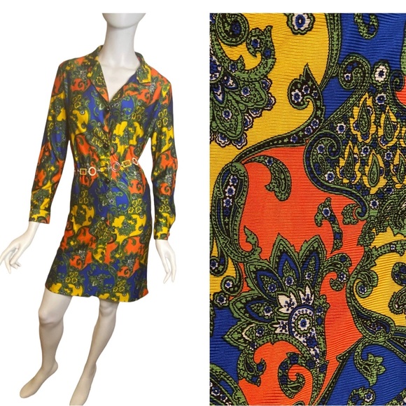 Vintage 70s Mod Floral Paisley Midi Dress - Picture 1 of 14